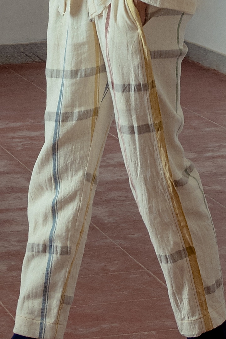 Kora Handwoven Denim Trousers by Naushad Ali at Pernia's Pop Up Shop