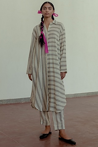 Kora Black Stripes Printed Trouser by Naushad Ali
