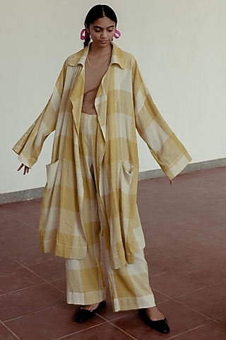 Marigold Cotton Checkered Trousers by Naushad Ali