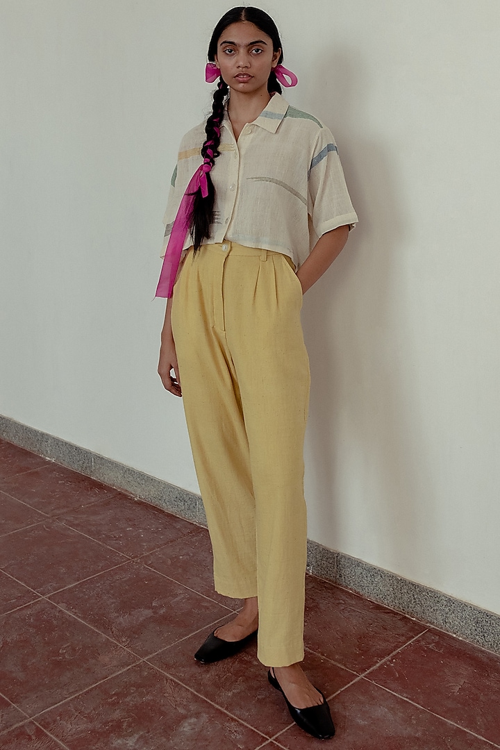 Marigold Pleated Cotton Trousers by Naushad Ali