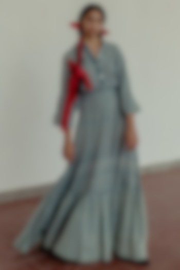 Light Indigo Pleated Skirt by Naushad Ali