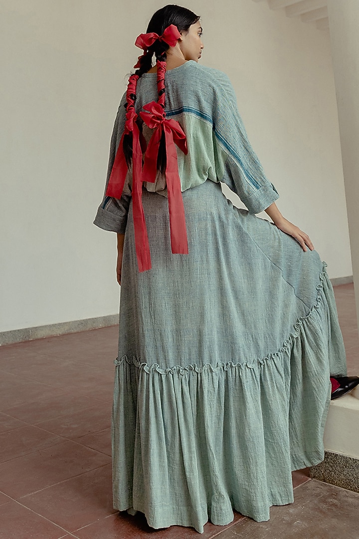 Light Indigo Pleated Skirt by Naushad Ali at Pernia's Pop Up Shop