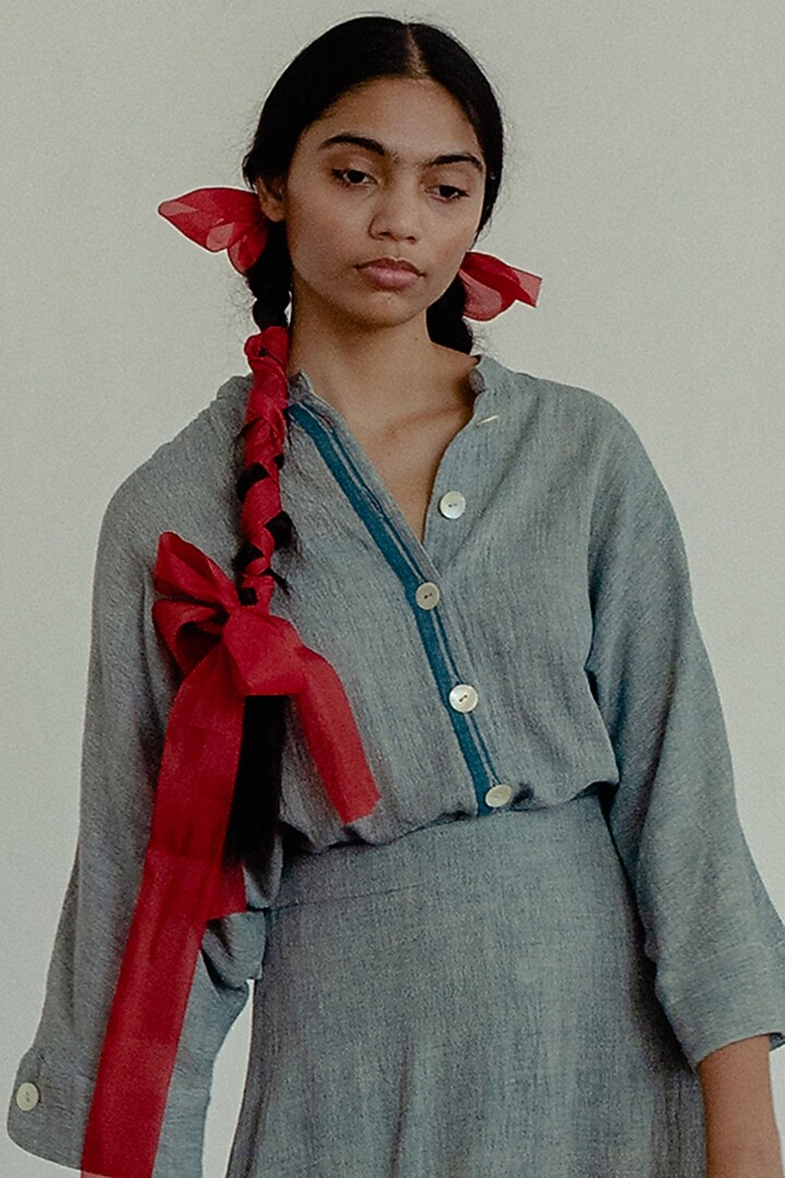 Light Indigo Pleated Skirt by Naushad Ali at Pernia's Pop Up Shop