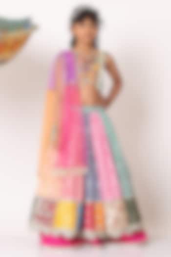 Multi-Colored Cotton Linen Zig-Zag Printed Lehenga Set For Girls by NAVKIYA G