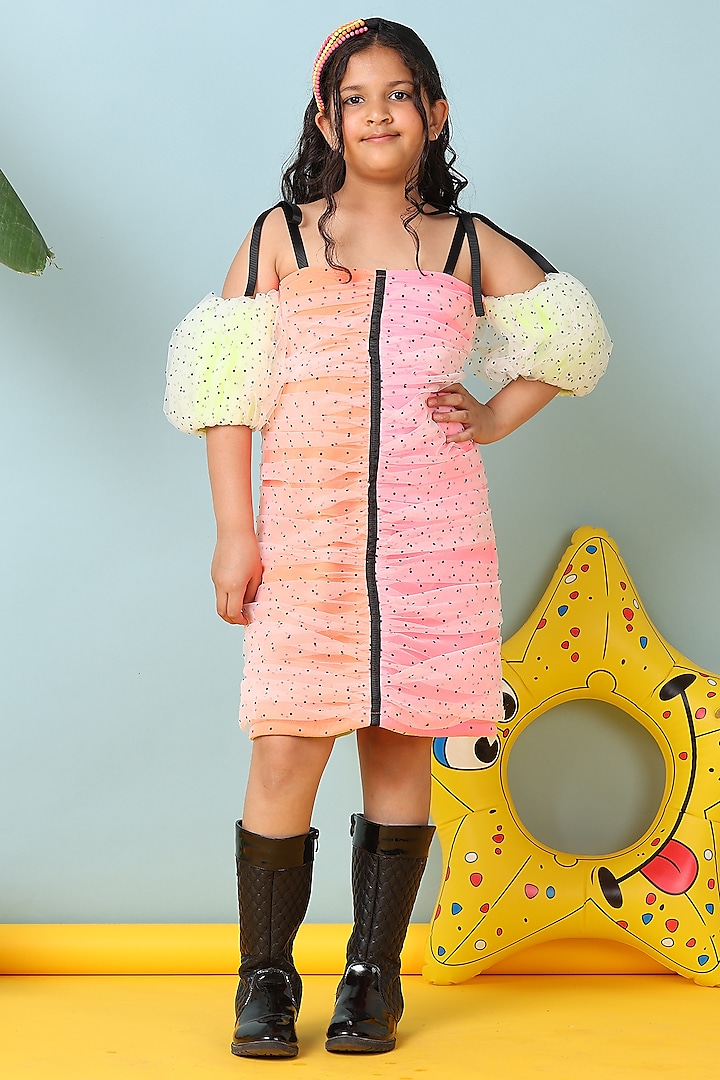 Multi-Colored Scuba & Net Lace Work Dress For Girls by NAVKIYA G