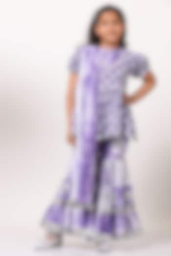 Lavender Pure Cotton Shibori Printed Flared Sharara Set For Girls by NAVKIYA G at Pernia's Pop Up Shop