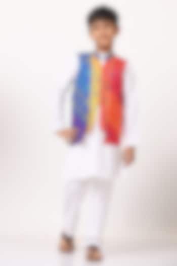 Multi-Colored Pure Cotton Bandhani Printed Nehru Jacket For Boys by NAVKIYA G