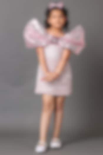 Pink Shimmer Knee-Length Bow Dress For Girls by NAVKIYA G