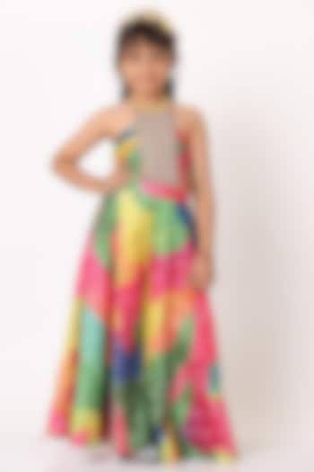 Multi-Colored Mango Silk Lace & Mirror Work Jumpsuit For Girls by NAVKIYA G