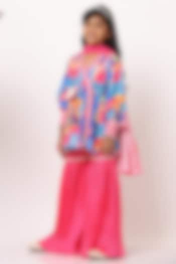 Multi-Colored Twill Silk Mirror Lace Work Sharara Set For Girls by NAVKIYA G
