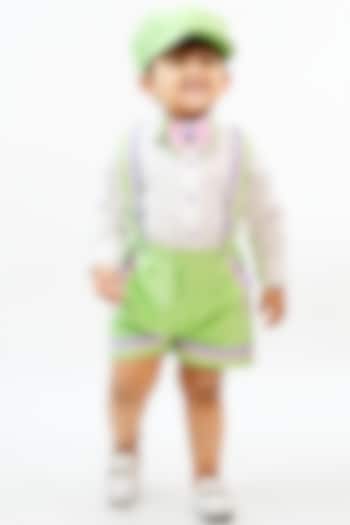 White & Green Pure Linen Co-Ord Set For Boys by NAVKIYA G
