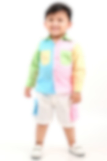 Multi-Colored Pure Linen Color Blocked Co-Ord Set For Boys by NAVKIYA G