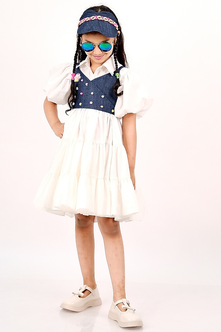 White Poplin Shirt Dress With Corset For Girls by NAVKIYA G