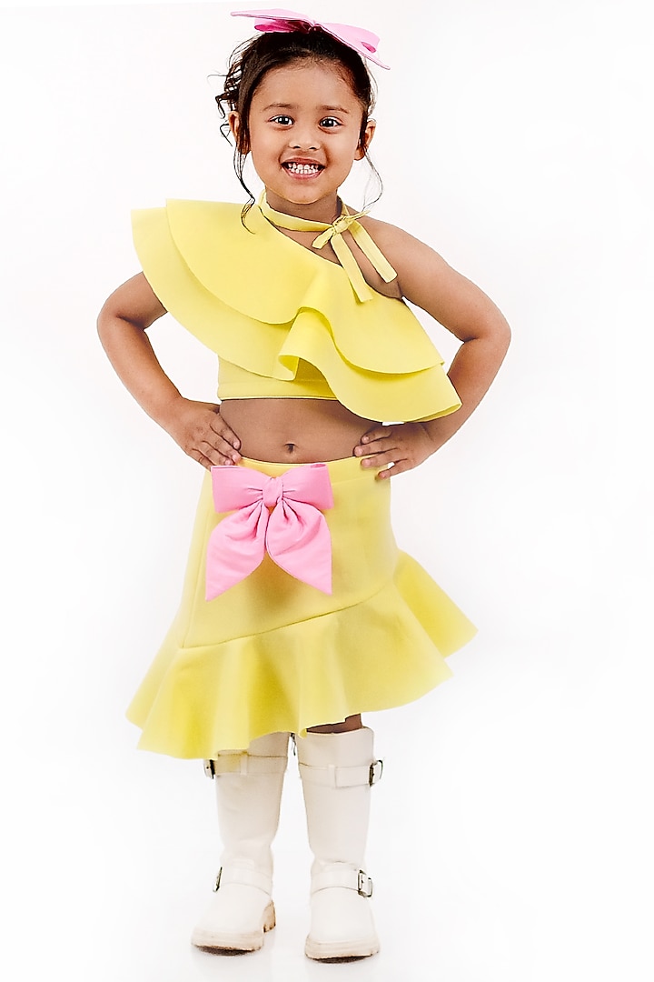 Yellow Scuba Skirt Set For Girls by NAVKIYA G