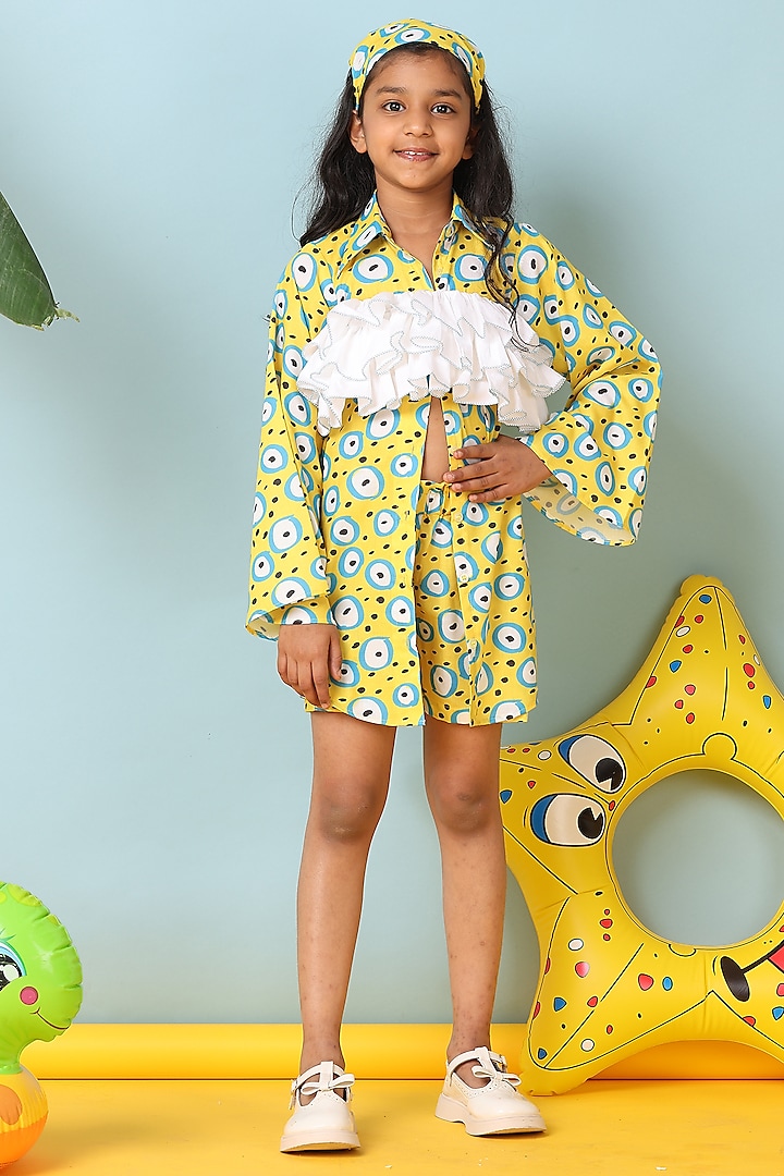Yellow Cotton & Polyester Printed Co-Ord Set For Girls by NAVKIYA G