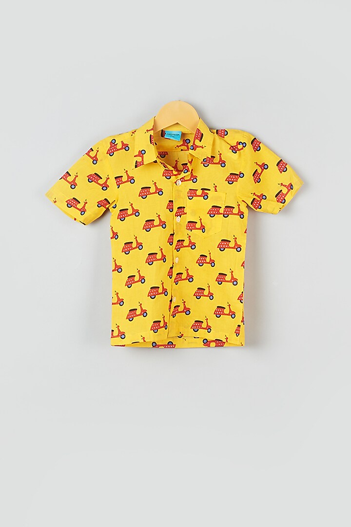 Dandelion Yellow Hand Block Printed Shirt For Boys by Navyassa