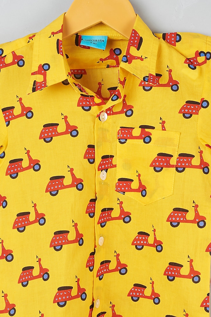 Dandelion Yellow Hand Block Printed Shirt For Boys by Navyassa at Pernia's Pop Up Shop