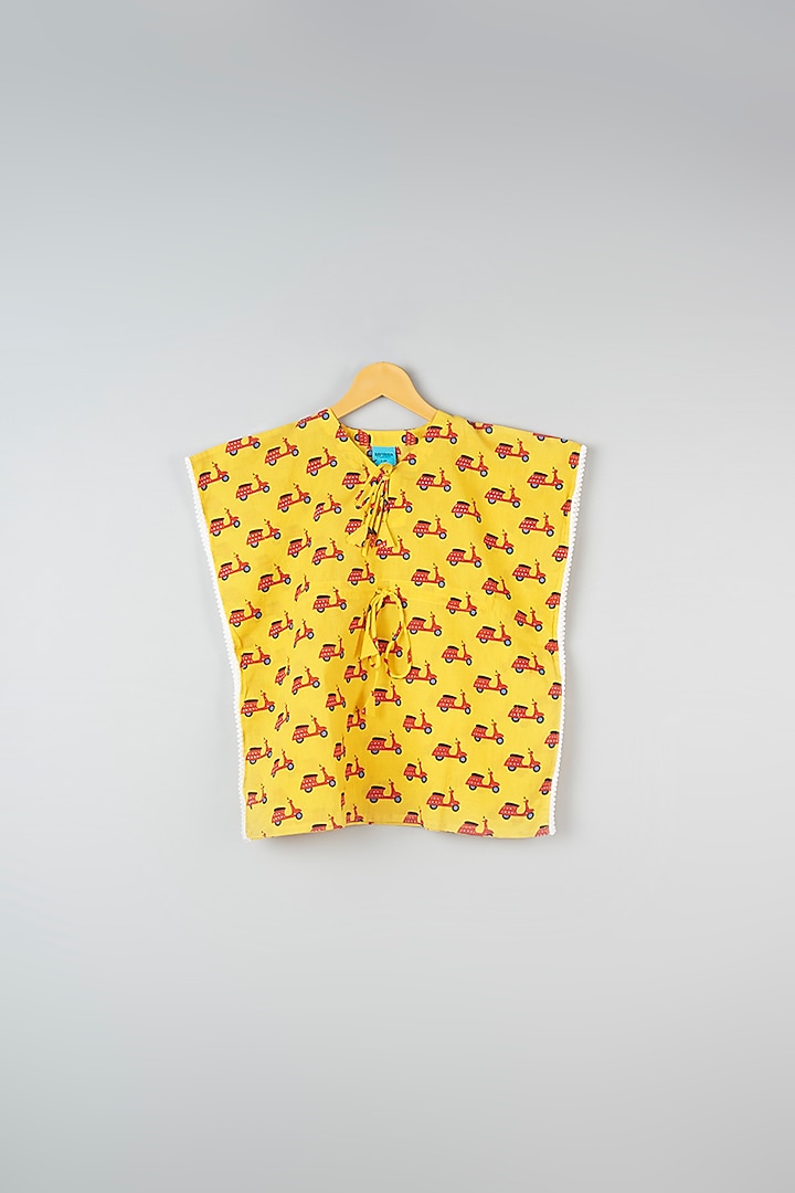 Yellow Printed Kaftan For Girls by Navyassa at Pernia's Pop Up Shop