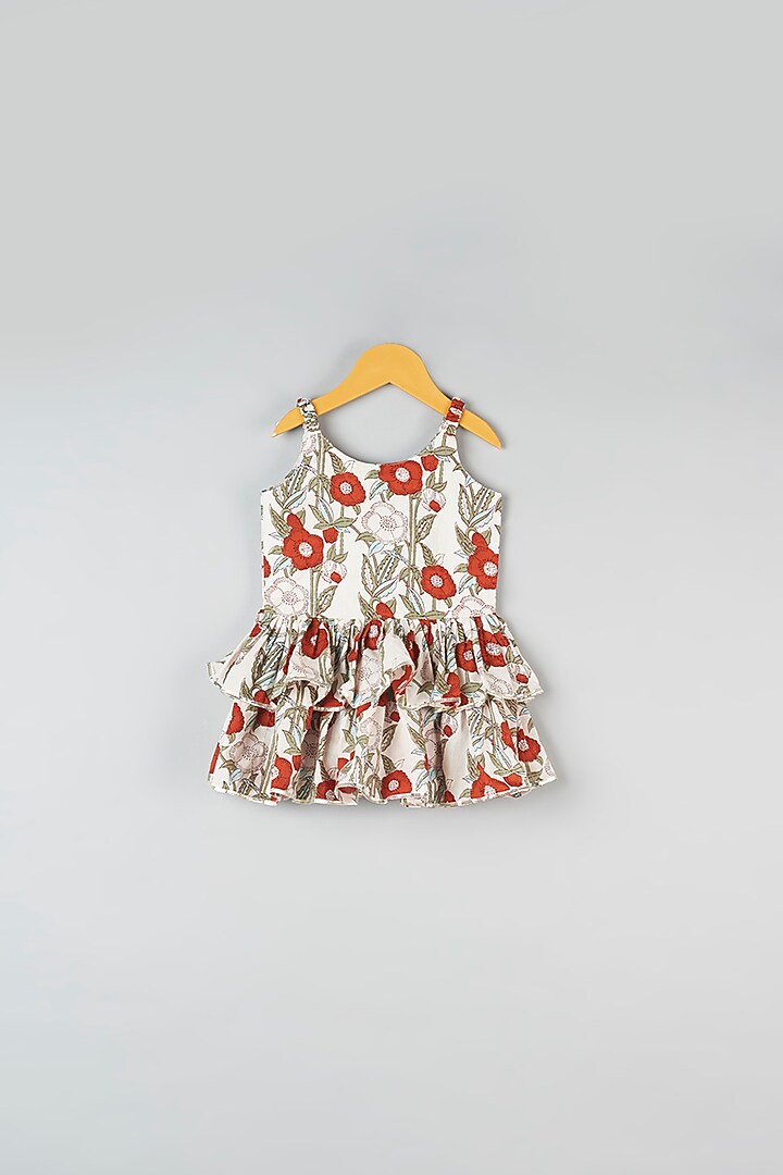 Beige Cotton Printed Pant Set For Girls by Navyassa at Pernia's Pop Up Shop
