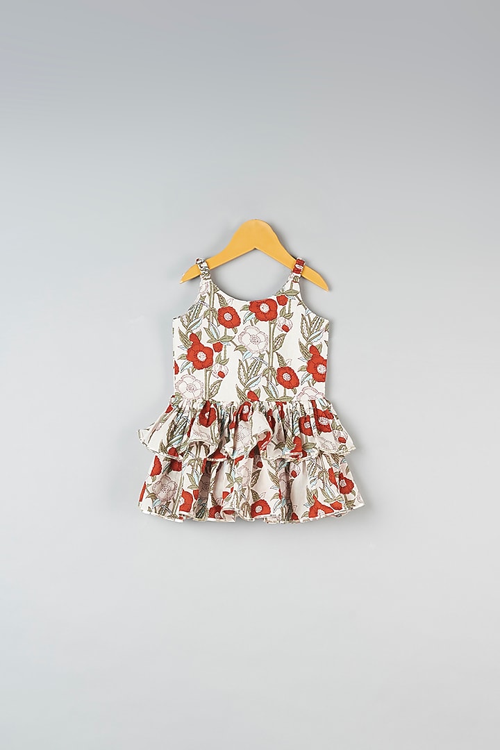 Beige Cotton Printed Pant Set For Girls by Navyassa at Pernia's Pop Up Shop