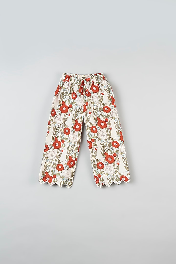 Beige Cotton Printed Pant Set For Girls by Navyassa at Pernia's Pop Up Shop