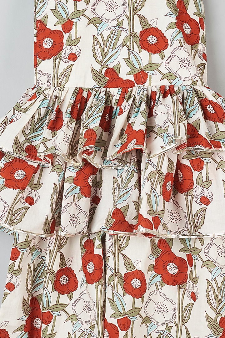 Beige Cotton Printed Pant Set For Girls by Navyassa at Pernia's Pop Up Shop