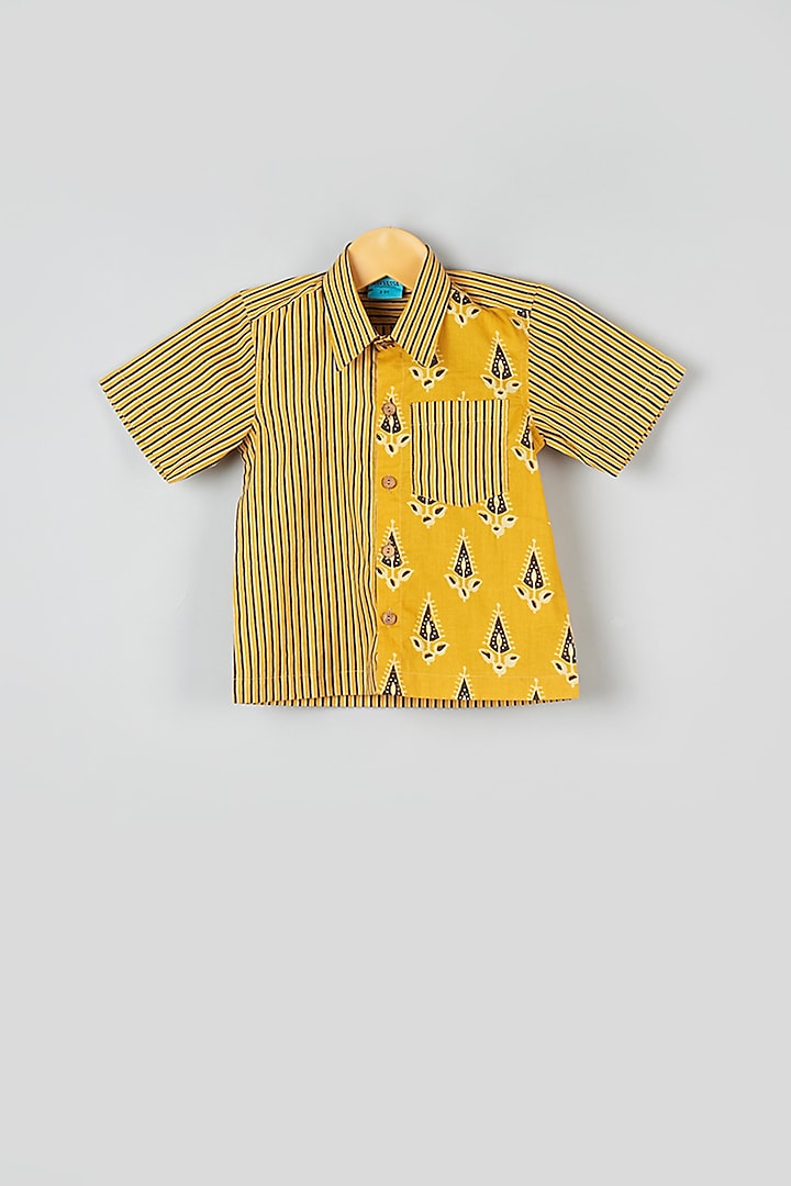 Earthen Yellow & Honey Cup Yellow Striped Shirt For Boys by Navyassa