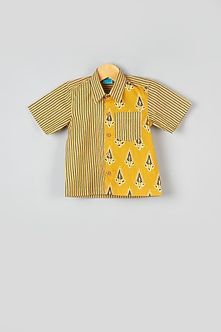 Earthen Yellow & Honey Cup Yellow Striped Shirt For Boys by Navyassa