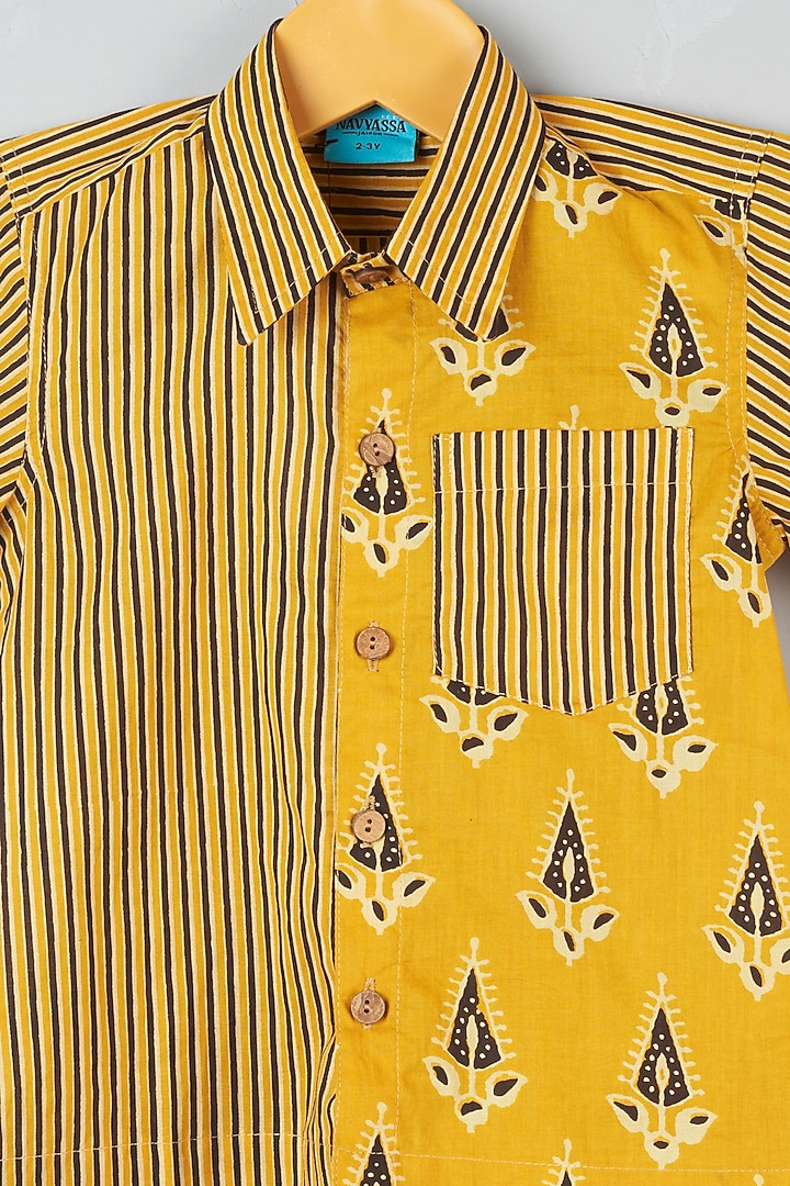 Earthen Yellow & Honey Cup Yellow Striped Shirt For Boys by Navyassa at Pernia's Pop Up Shop