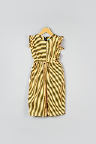 Earthen Yellow Striped Jumpsuit For Girls by Navyassa