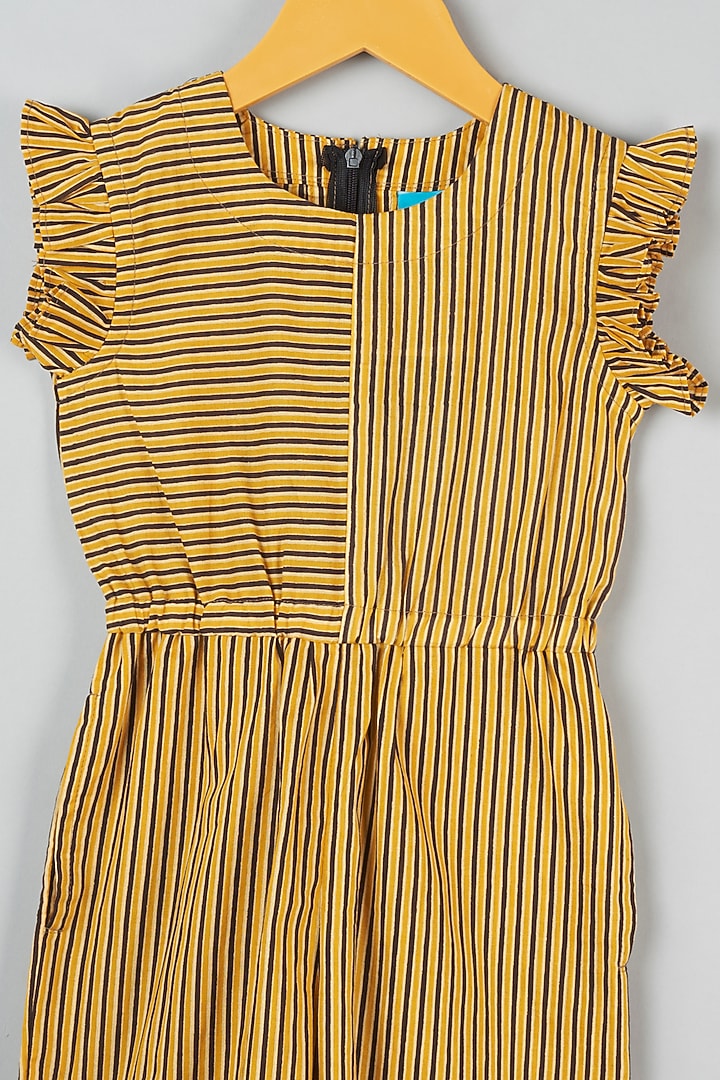 Earthen Yellow Striped Jumpsuit For Girls by Navyassa at Pernia's Pop Up Shop