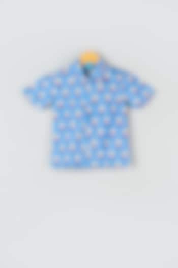 Sky Blue Hand Block Printed Shirt For Boys by Navyassa