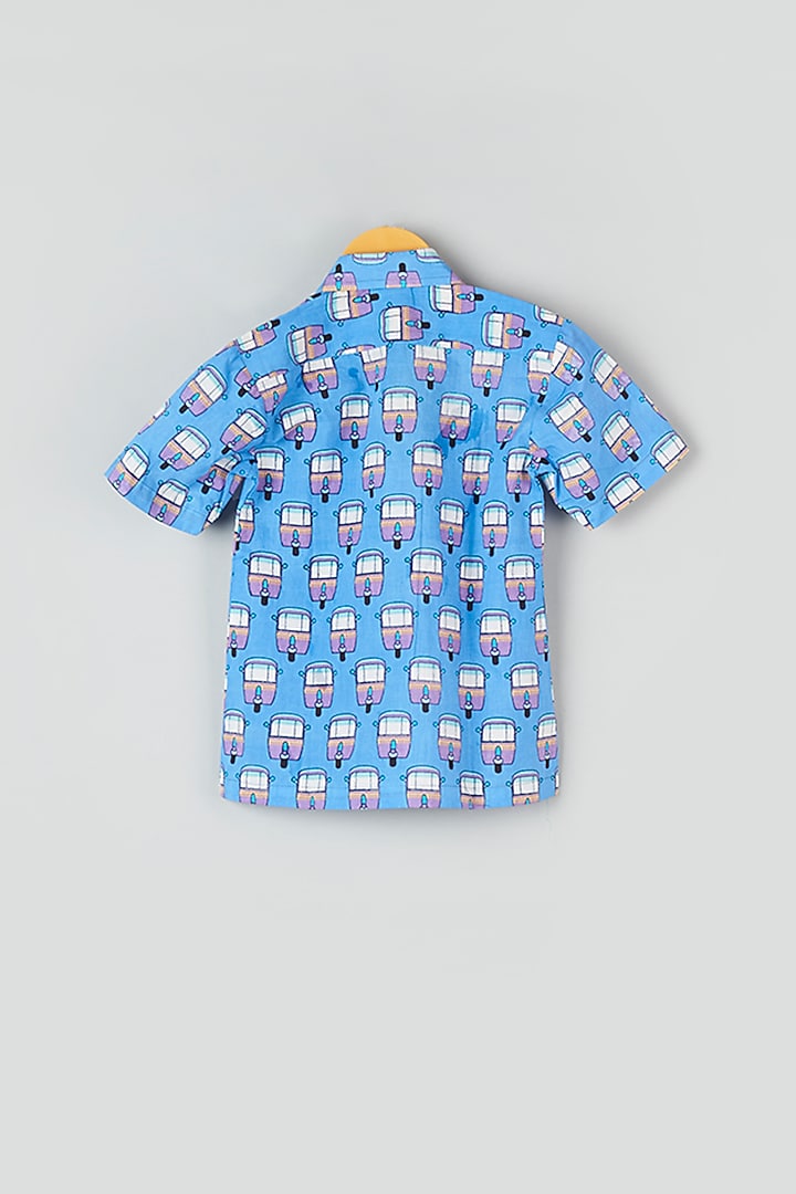 Sky Blue Hand Block Printed Shirt For Boys by Navyassa at Pernia's Pop Up Shop