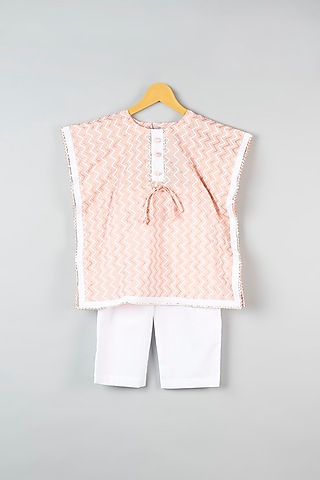 Blush Pink Cotton Printed Kaftan Set For Girls by Navyassa