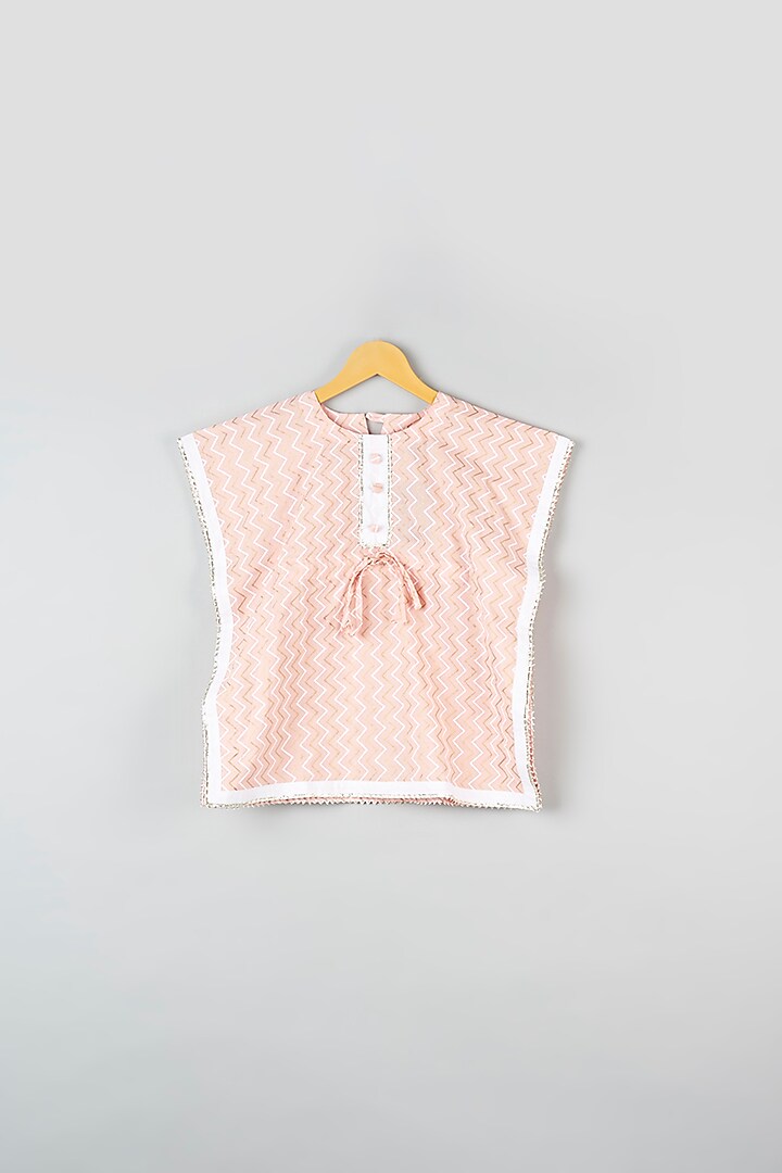 Blush Pink Cotton Printed Kaftan Set For Girls by Navyassa at Pernia's Pop Up Shop