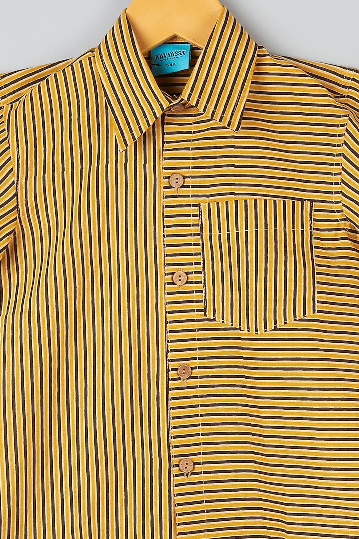 Earthen Yellow Striped Shirt For Boys by Navyassa at Pernia's Pop Up Shop