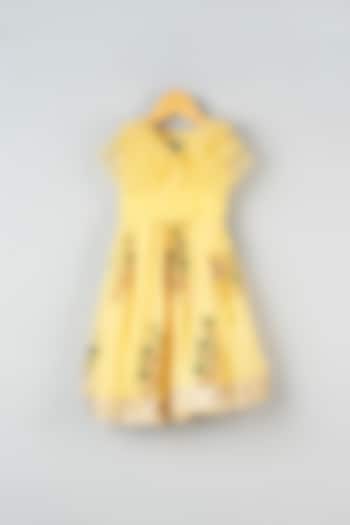 Yellow Hand Block Printed Lehenga Set For Girls by Navyassa