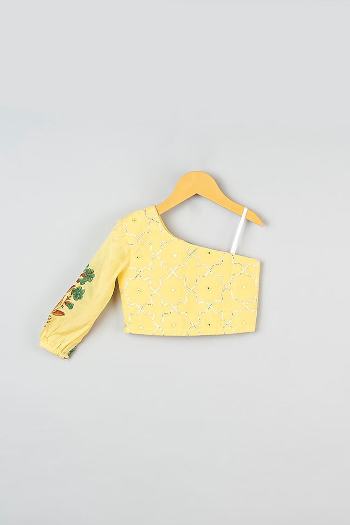 Yellow Muslin Printed Lehenga Set For Girls by Navyassa at Pernia's Pop Up Shop