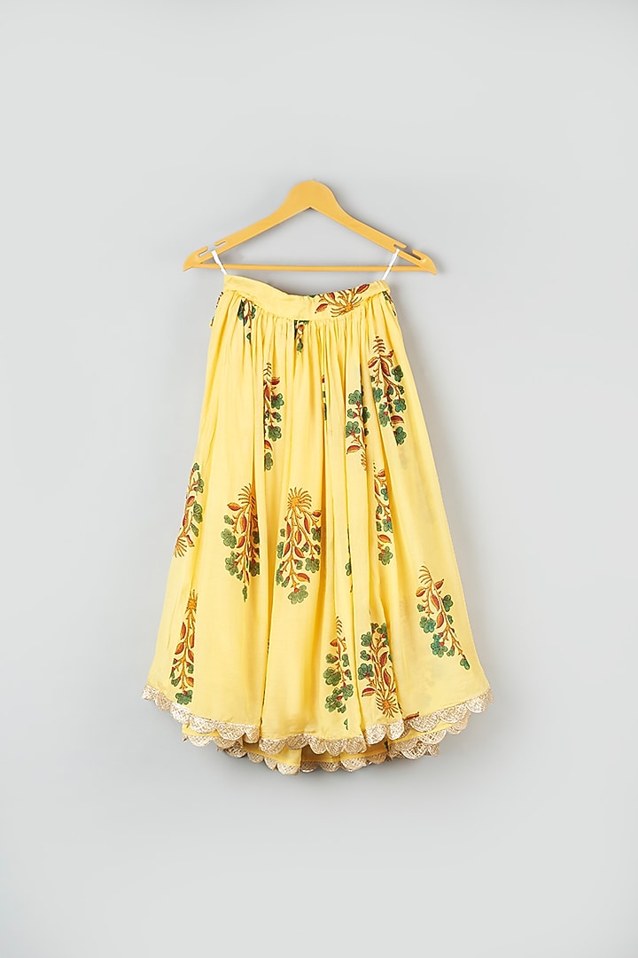 Butter Yellow Muslin Hand Embroidered Lehenga Set For Girls by Navyassa at Pernia's Pop Up Shop