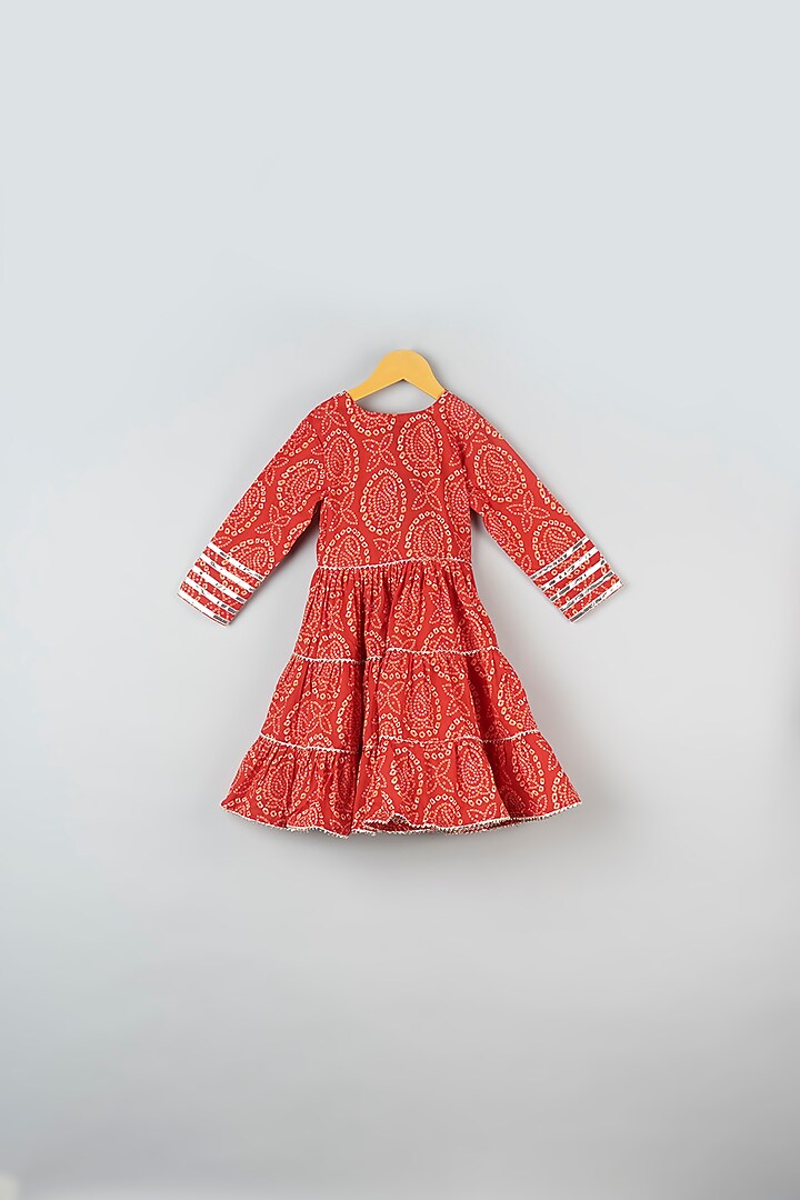 Red Cotton Printed Anarkali Set For Girls by Navyassa at Pernia's Pop Up Shop