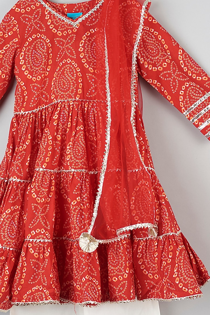 Red Cotton Printed Anarkali Set For Girls by Navyassa at Pernia's Pop Up Shop