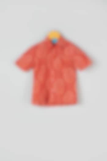 Bright Red Printed Shirt For Boys by Navyassa at Pernia's Pop Up Shop