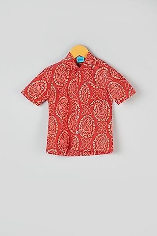 Bright Red Printed Shirt For Boys by Navyassa