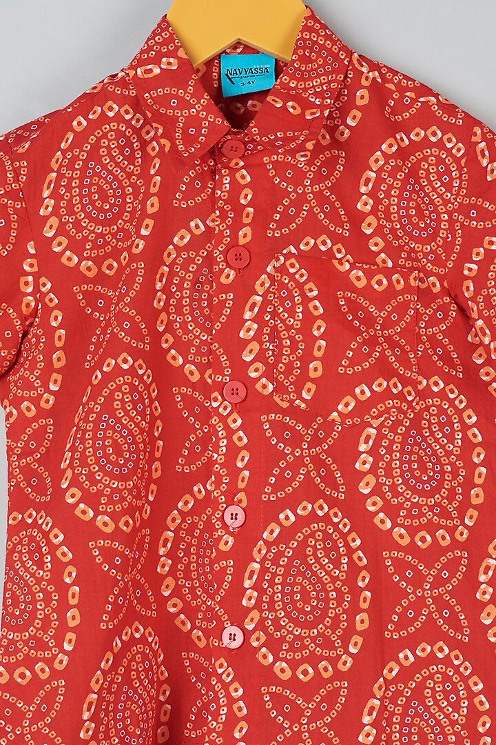 Bright Red Printed Shirt For Boys by Navyassa at Pernia's Pop Up Shop