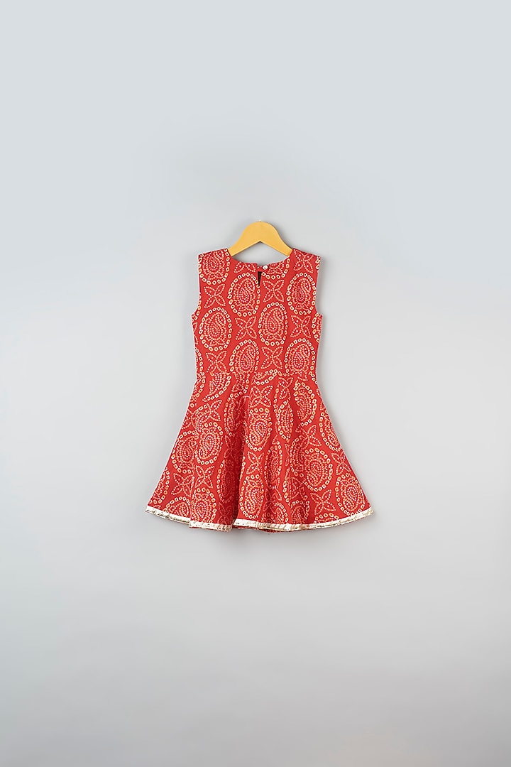 Red Cotton Bandhej Printed Kurta Set For Girls by Navyassa at Pernia's Pop Up Shop