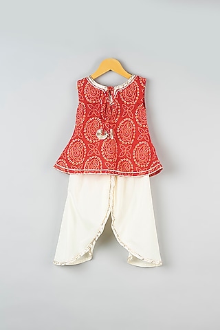Off-White Cotton Dhoti Set For Girls by Navyassa