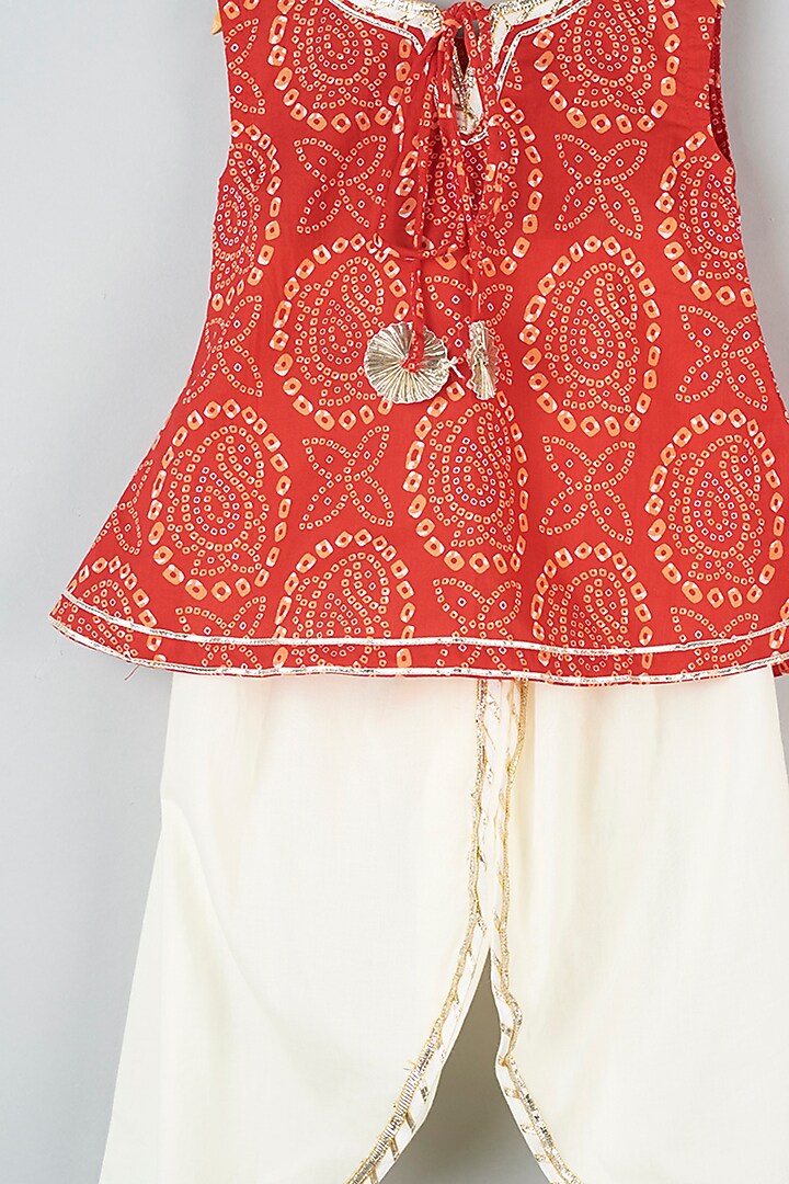 Off-White Cotton Dhoti Set For Girls by Navyassa at Pernia's Pop Up Shop