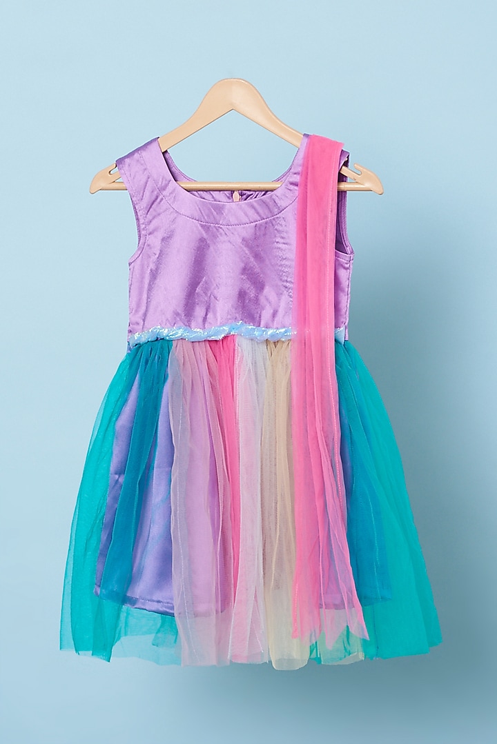 Multi-Coloured Satin & Net Dress For Girls by Navyassa
