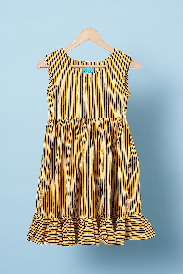 Yellow & Black Printed Dress For Girls by Navyassa