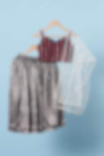 Silver Spun Fabric Lehenga Set For Girls by Navyassa